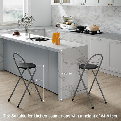 Klappbarer Barhocker 4er Set – Schwarz & Silber, 61cm Sitzhöhe