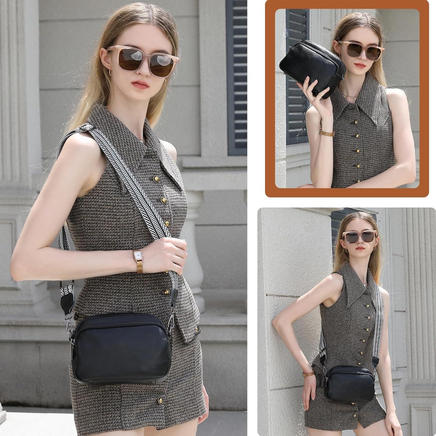 Miss Lulu Damen Umhängetasche Crossbody Bag Leder Gold