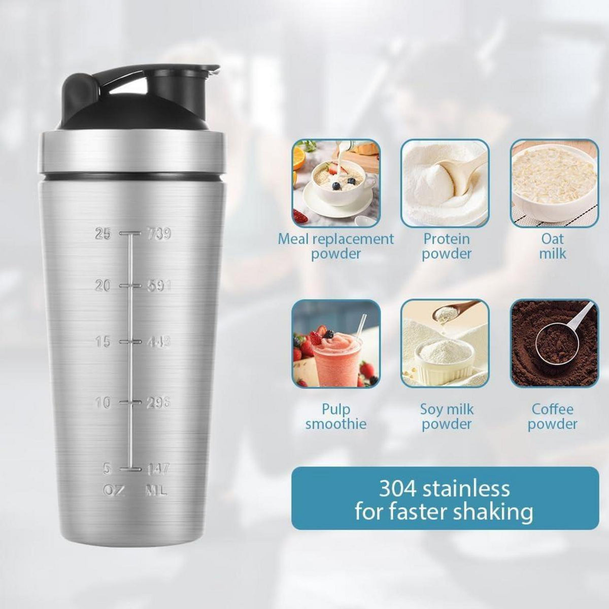 Edelstahl Protein Shaker 900ml mit Shaker Ball, Auslaufsicher