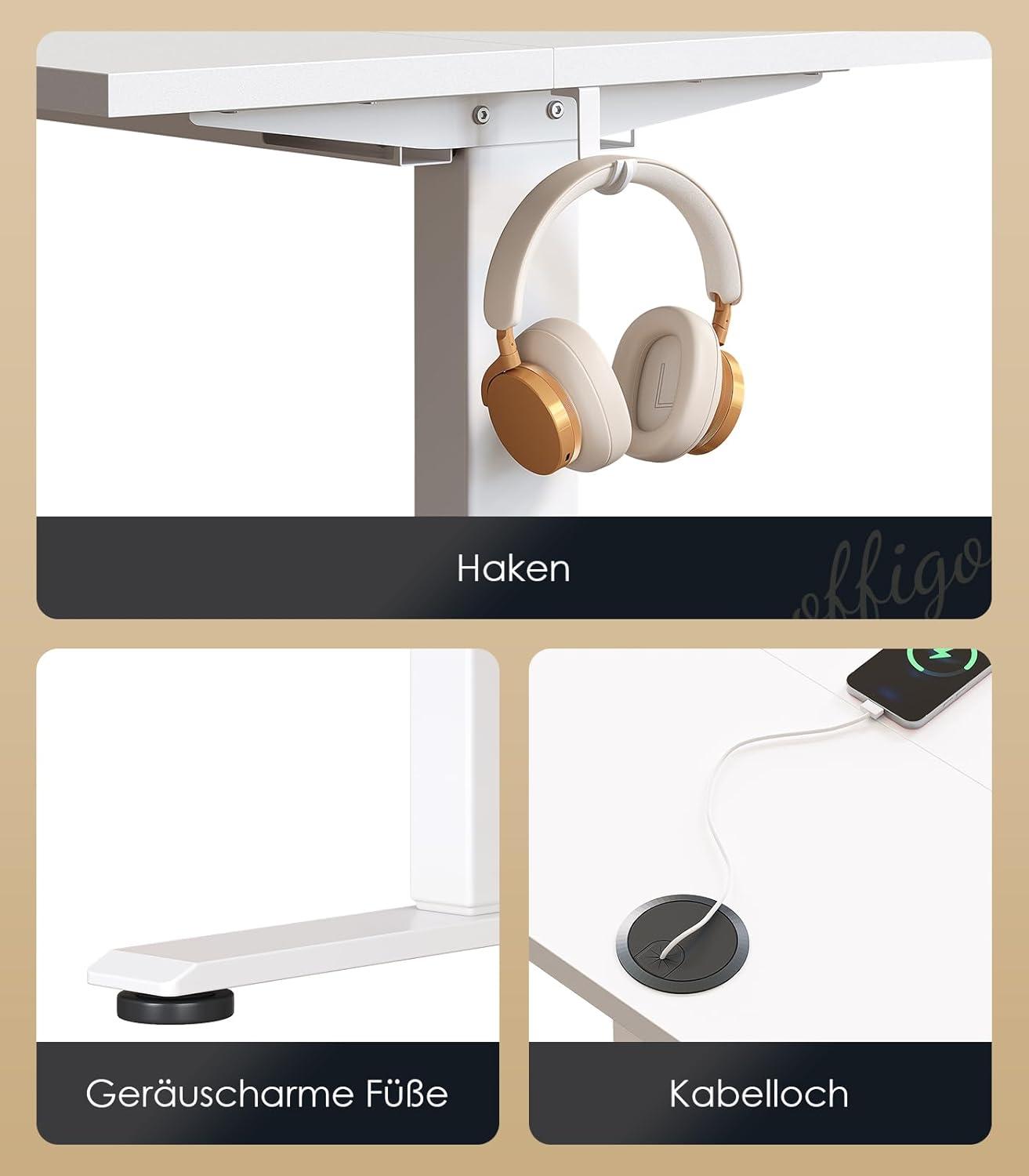 Höhenverstellbarer Elektrischer Schreibtisch 140 cm, Memory-Funktion, Gaming Tisch