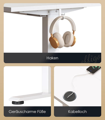 Höhenverstellbarer Elektrischer Schreibtisch 140 cm, Memory-Funktion, Gaming Tisch