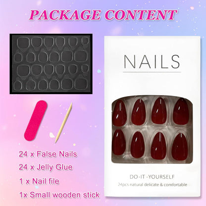 24er Set French Press on Nails Kurz Mandel, Acryl Fingernägel