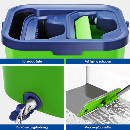 Wischmopp Set mit Eimer, Bodenwischer, 6 Mikrofaser Pads, 138cm