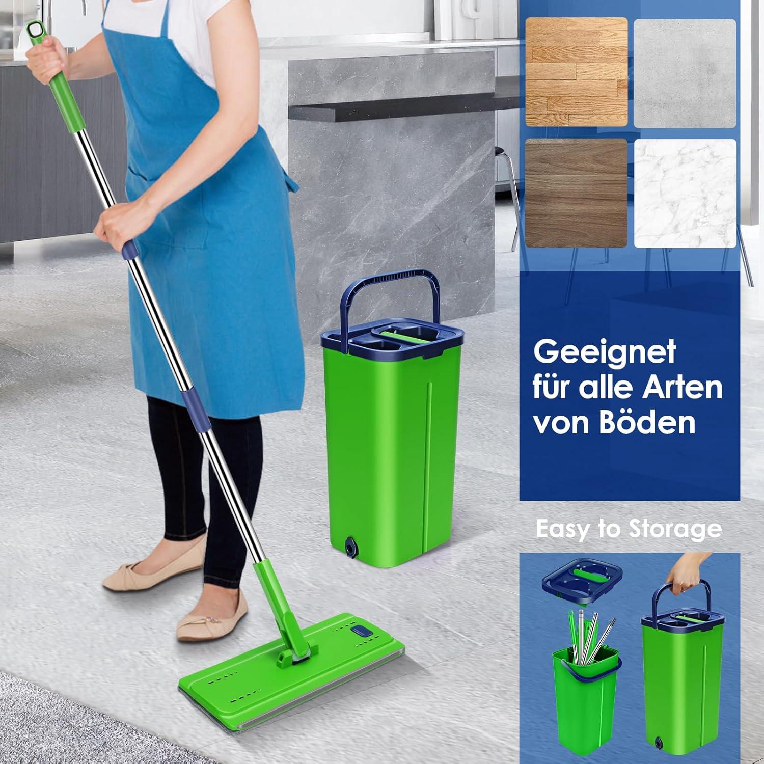 Wischmopp Set mit Eimer, Bodenwischer, 138cm Flachmopp, Auswringfunktion - 6