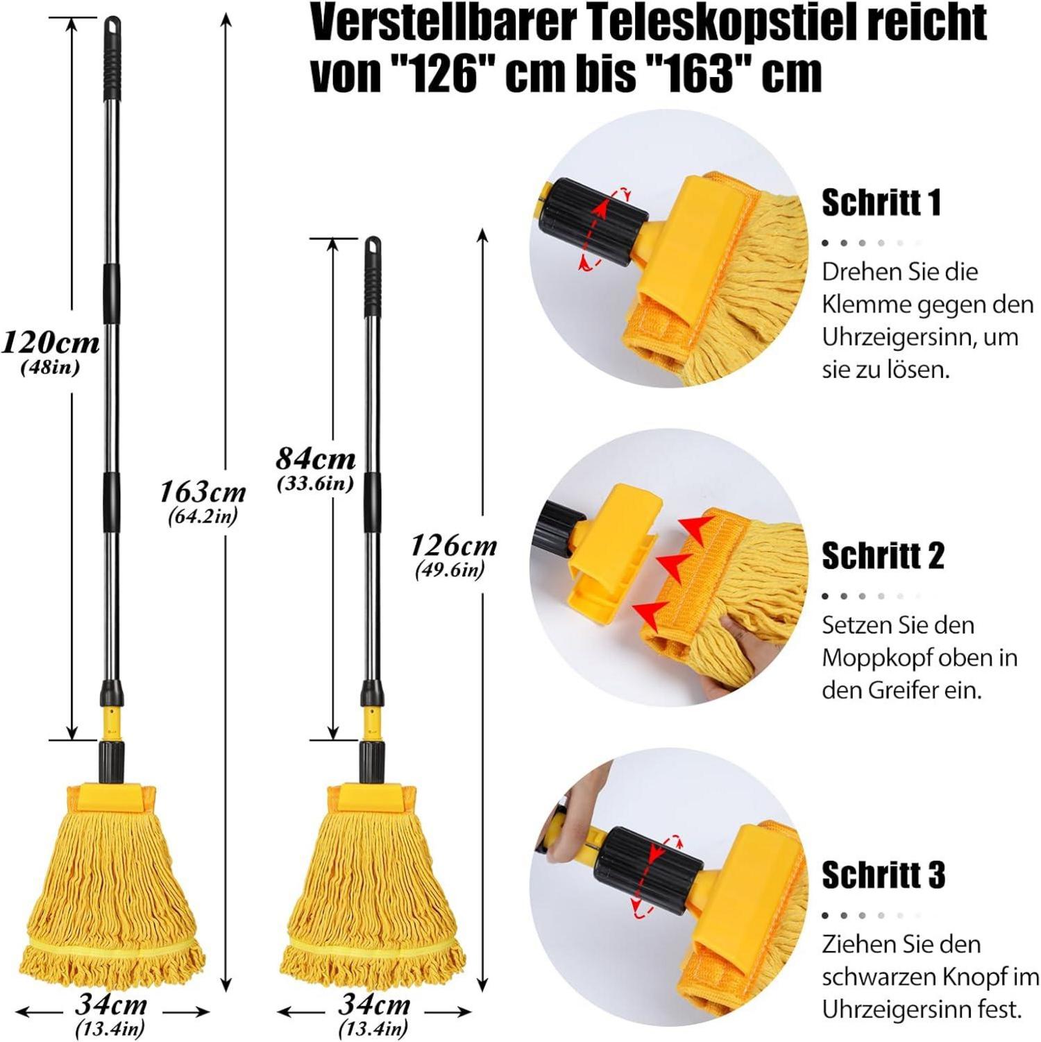 Industrieller Wischmopp mit Baumwolle, Teleskopstiel und 2