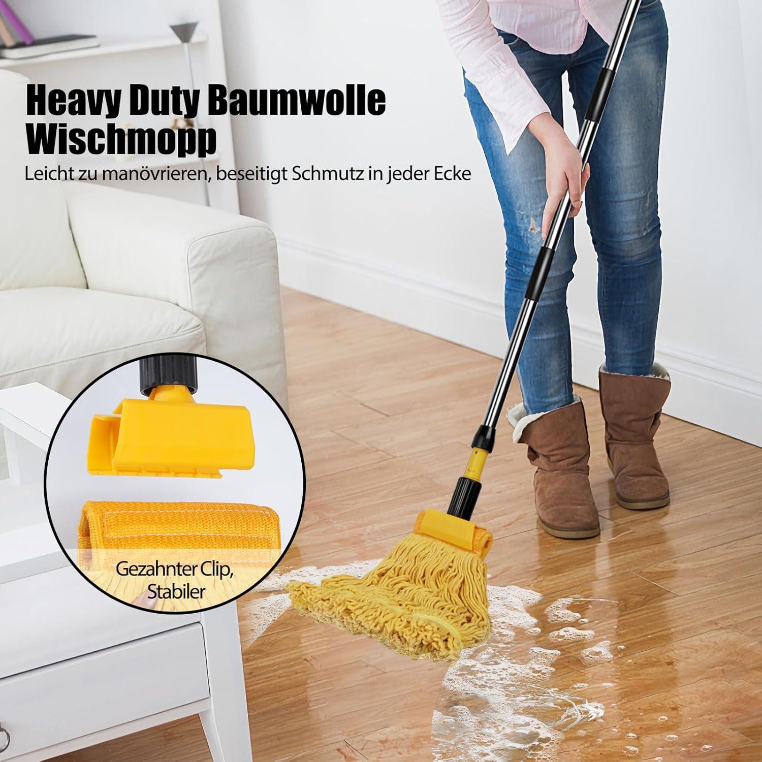 Industrieller Wischmopp Baumwolle 163cm Teleskopstiel Nassmopp 2 Moppkopf