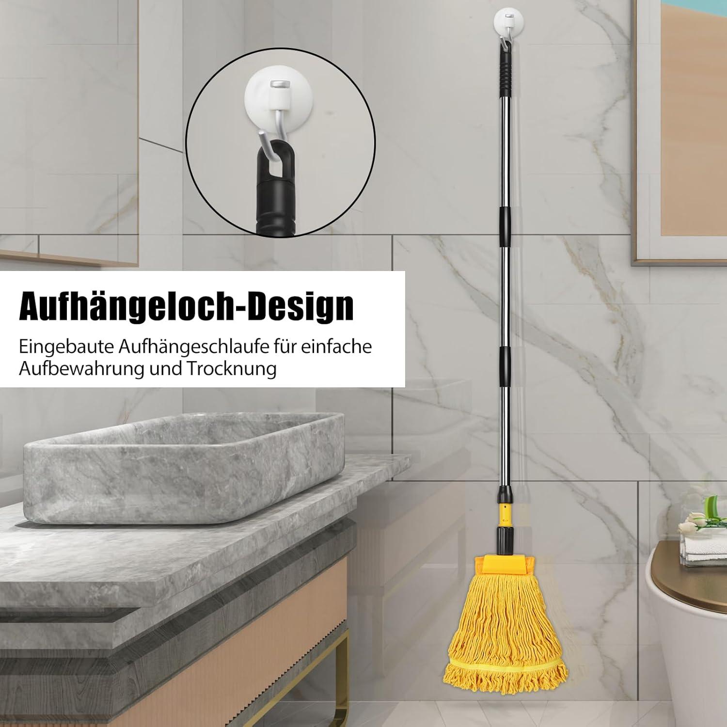 Industrieller Bodenwischer mit 163cm Teleskopstiel und 2 Moppköpfen
