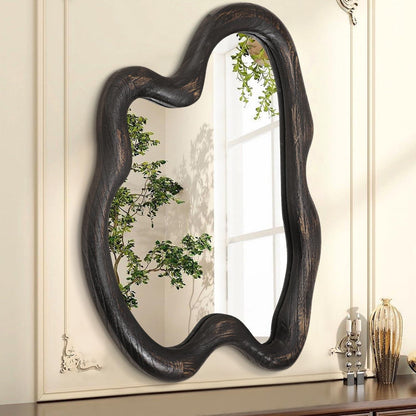 Großer Vintage Wandspiegel Holzrahmen 60x40 cm – Asymmetrisch & Rustikal