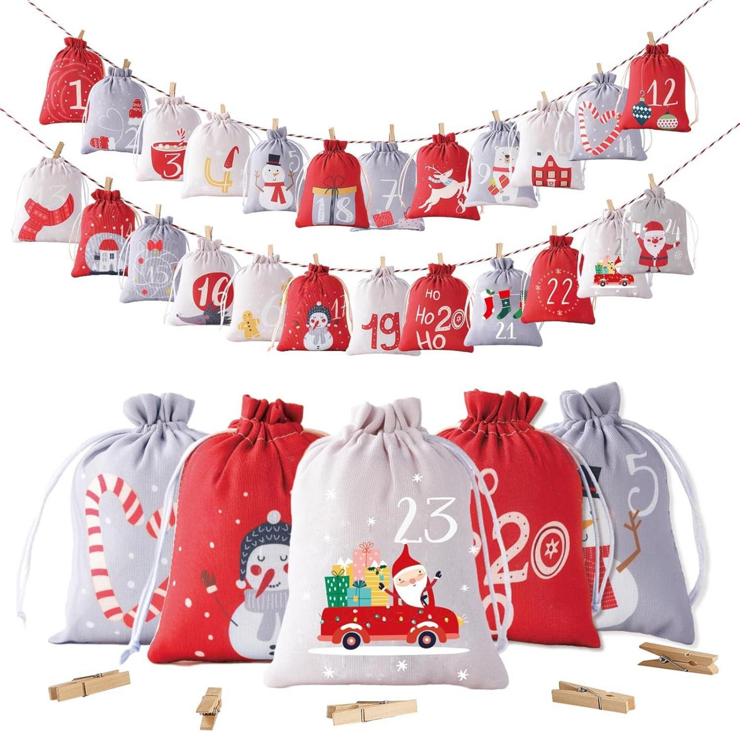 Adventskalender zum Befüllen mit Stoffsäckchen 24tlg. Hello Xmas