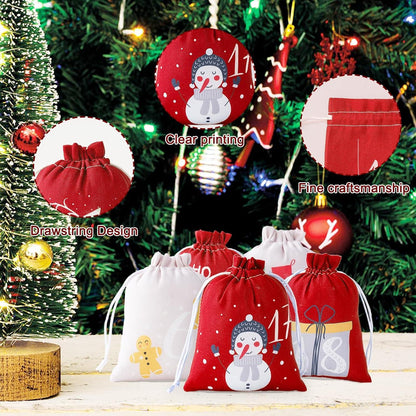 Adventskalender Set mit 24 Stoffsäckchen 13x16cm rot