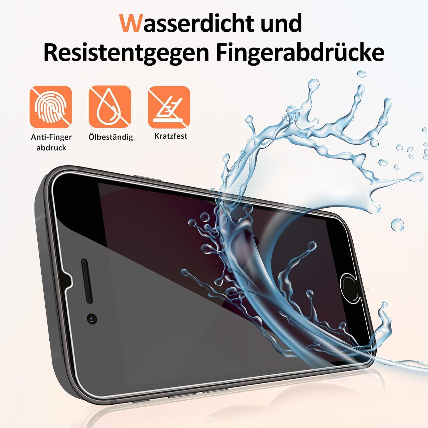 2x Panzerglas Schutzfolie für iPhone SE 2020/8/7/6s, 9H Blickschutz Display