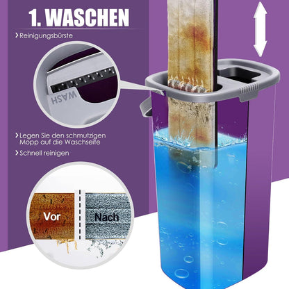 Wischmopp Set mit Eimer und 5 Mikrofaser Wischpads