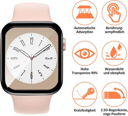 2er Pack Schutzfolie Apple Watch 41mm Panzerglas 9H Härte