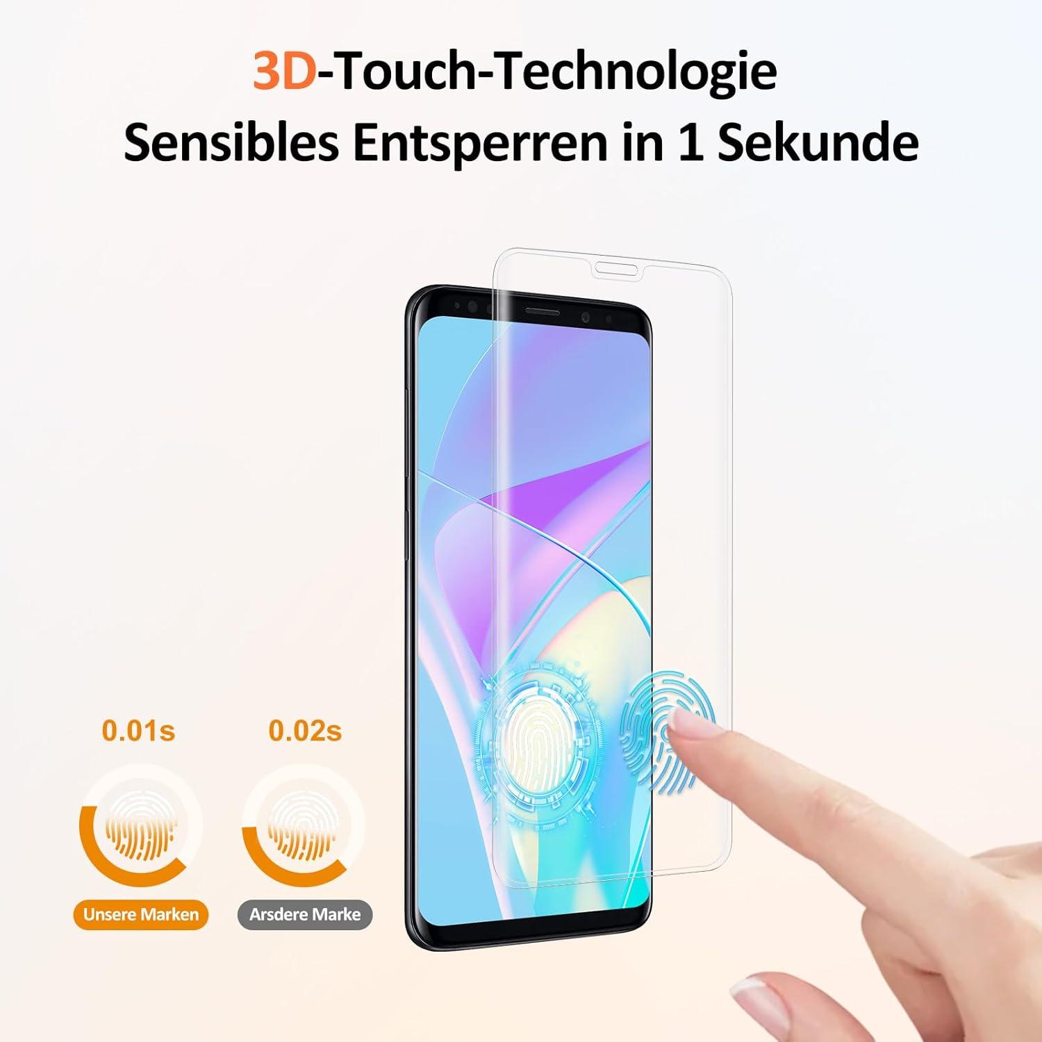 Samsung Galaxy S9 Plus Panzerglasfolie 2 Stück HD 9H Displayschutz Feverhindert Fingerabdruck-ID