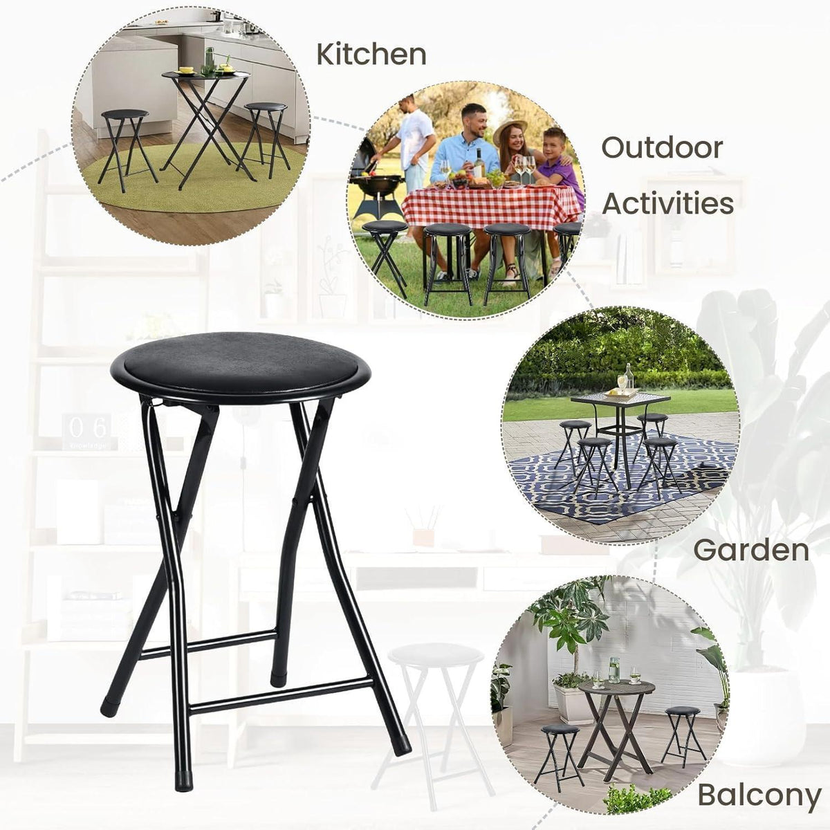 Klapphocker 4er-Set Schwarz – Bequeme Sitzgelegenheit für Garten & Küche