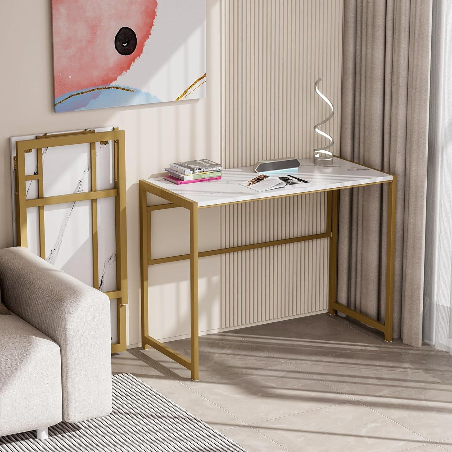 Klappbarer Schreibtisch 100 x 48 cm, Keine Montage, Gold