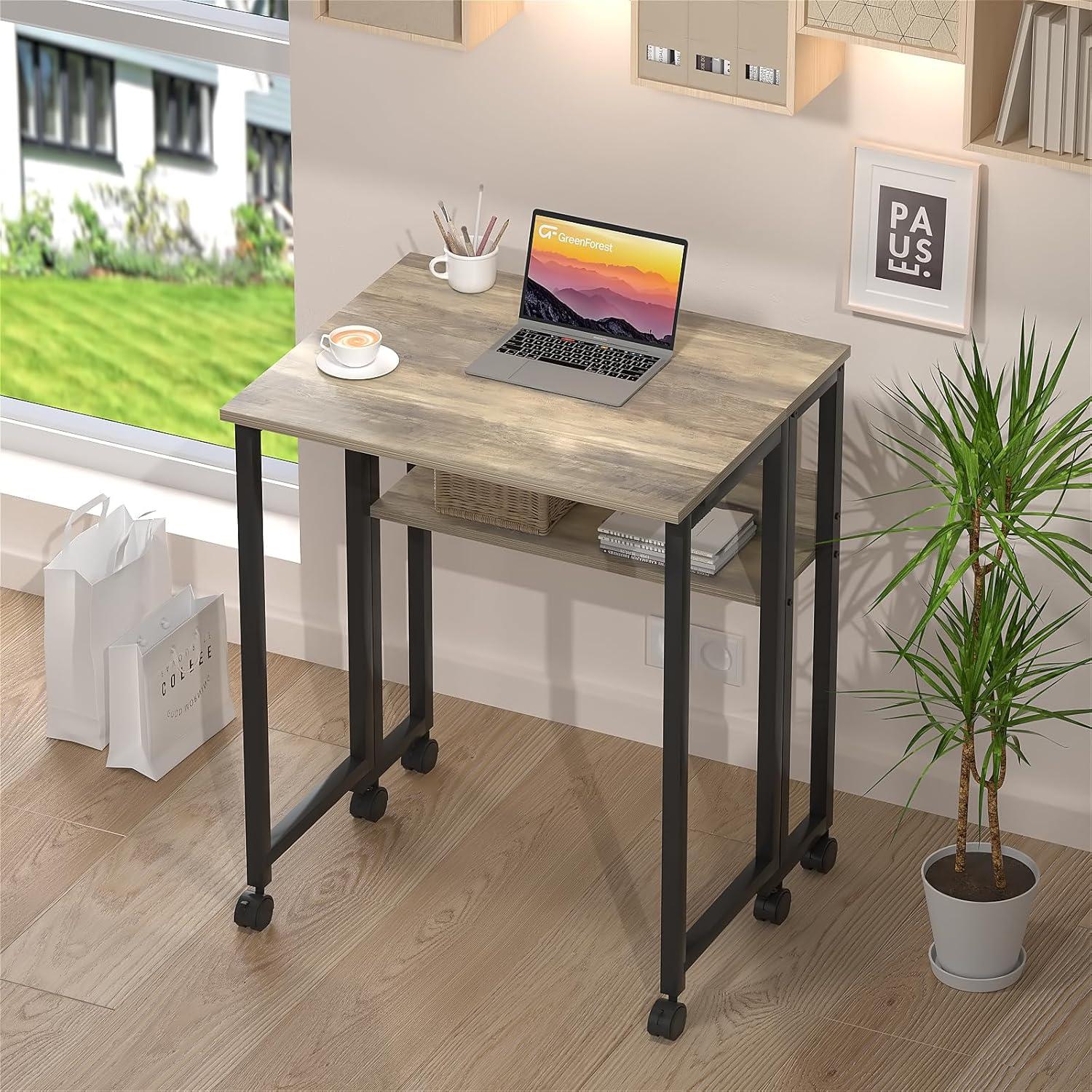 Kleiner Klappschreibtisch 80cm Rollen Stauraum Sandeiche Einfache Montage