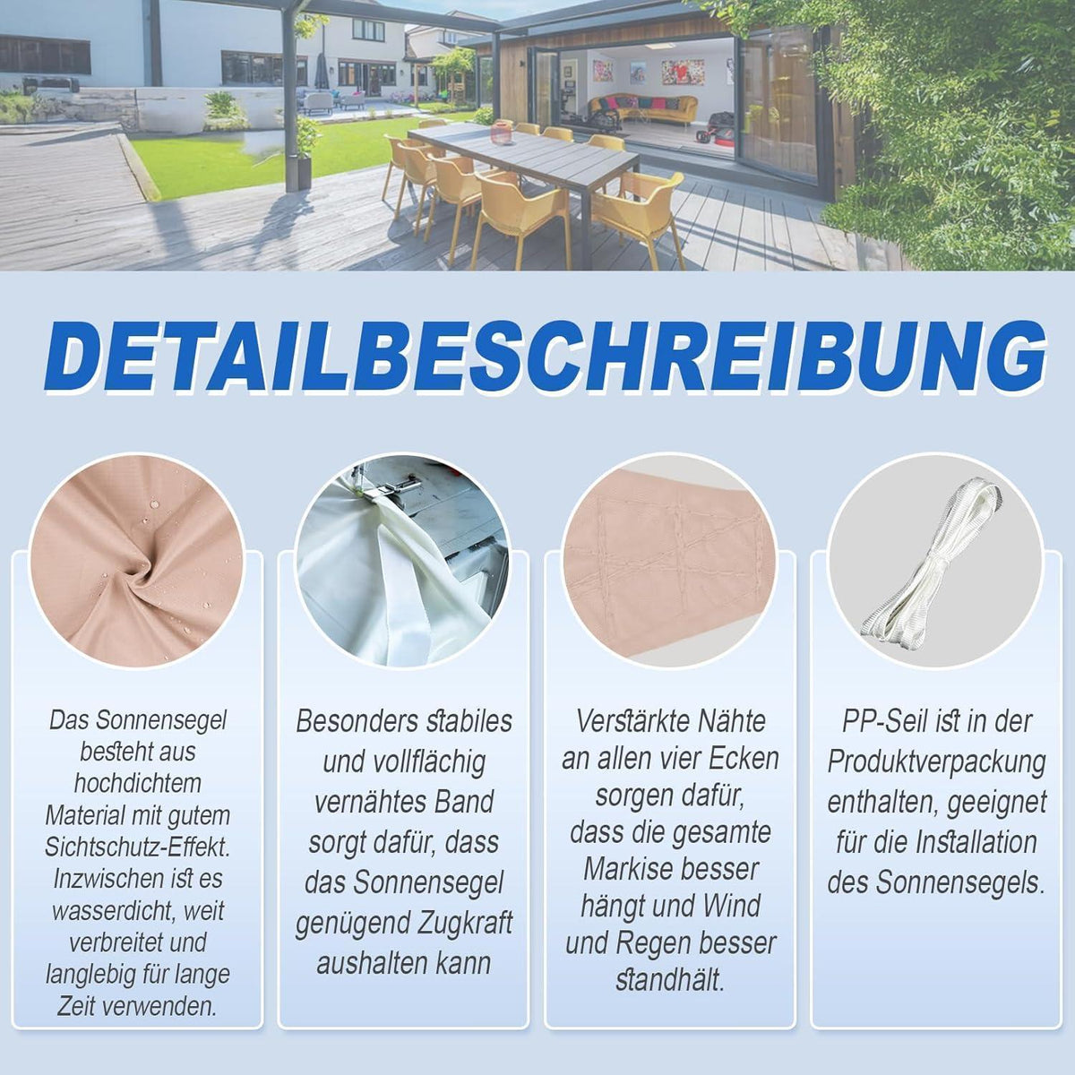 Wasserdichtes Sonnensegel 3.5x4.5m Taupe mit UV-Schutz