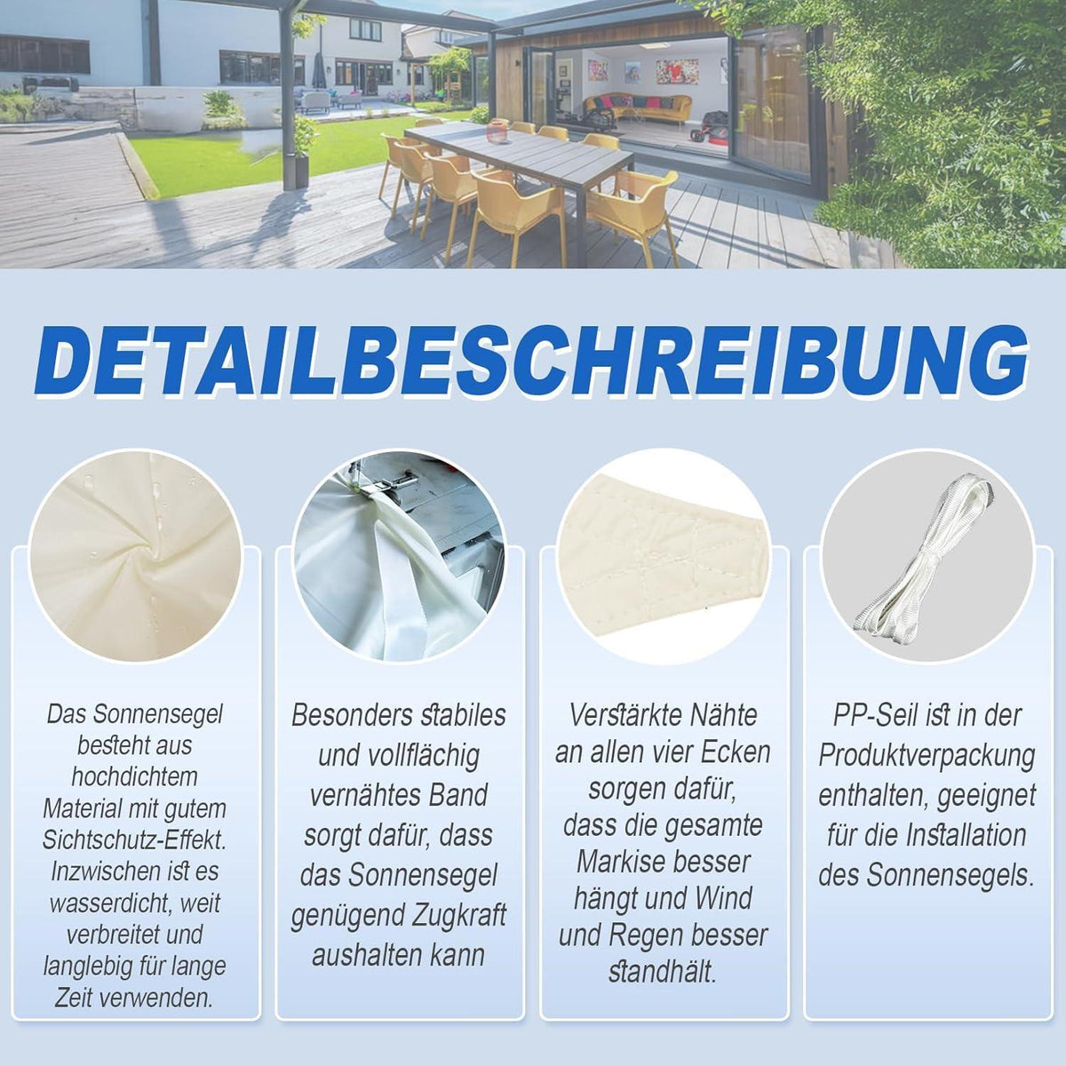 Wasserdichtes Sonnensegel 2x4m Helles Khaki mit UV-Schutz