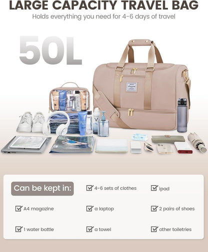 Sporttasche 50L Reisetasche mit Schuhfach Nassfach Wasserdicht