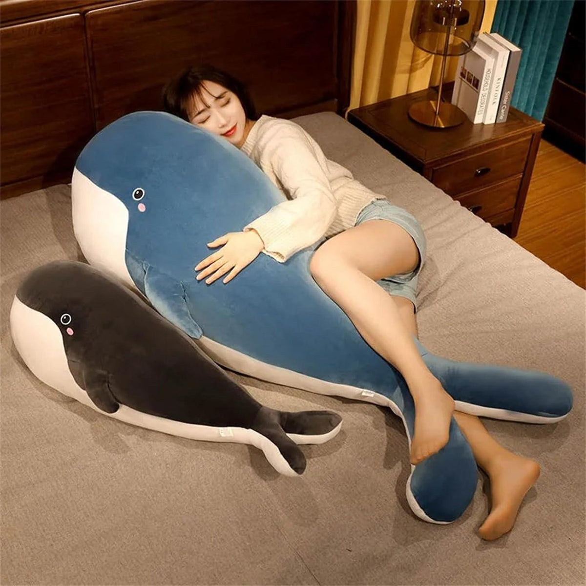 Großer blauer Wal Plüschtier - Kuschelkissen 120cm