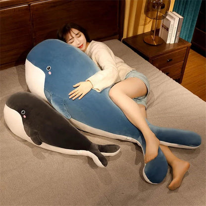 Großer blauer Wal Plüschtier - Kuschelkissen 120cm