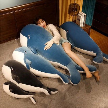Großer blauer Wal Plüschtier - Kuschelkissen 120cm