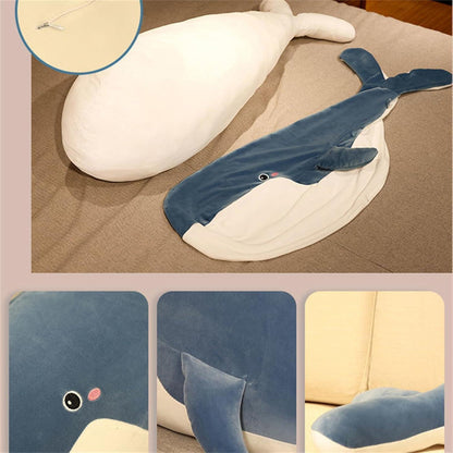 Großer blauer Wal Plüschtier - Kuschelkissen 120cm