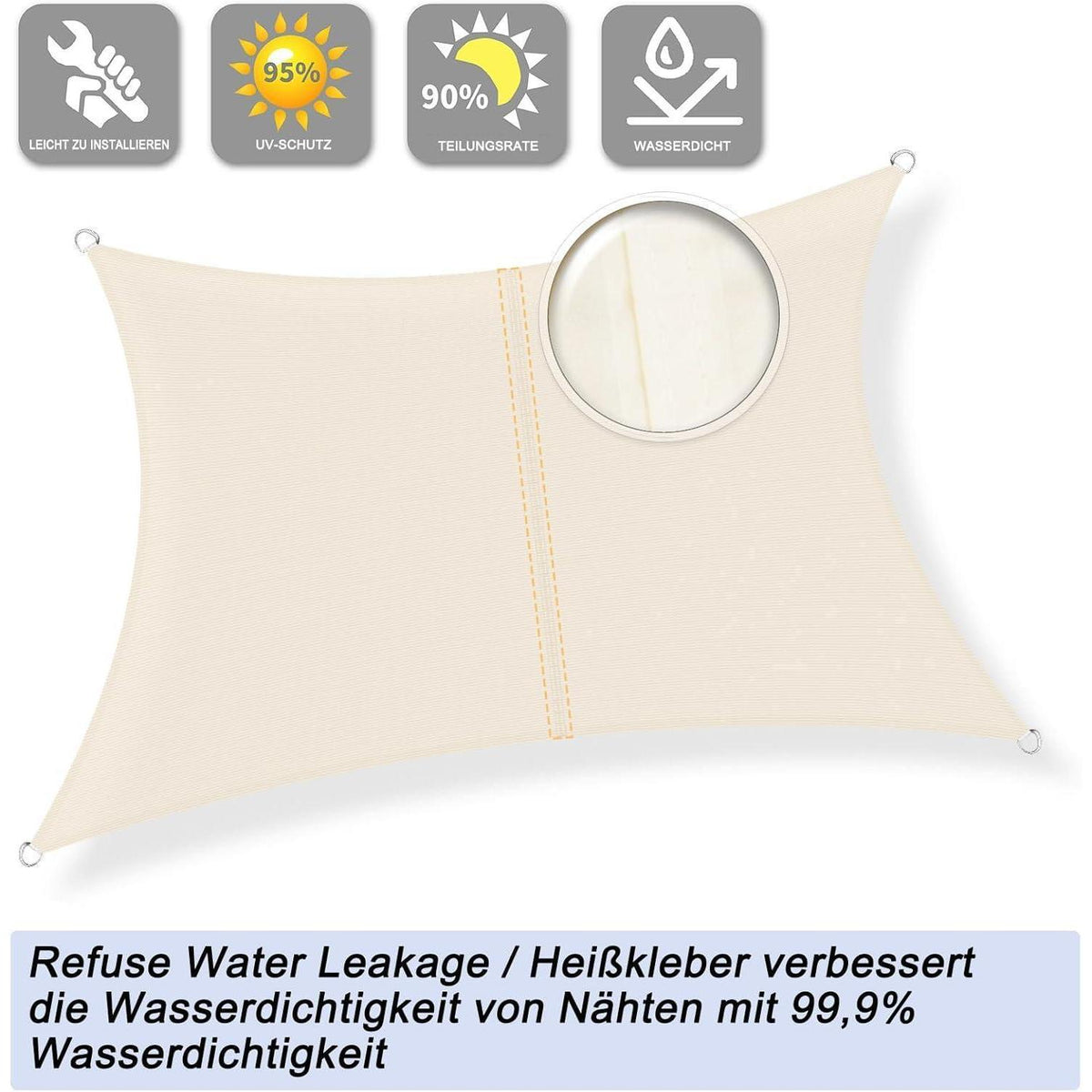Wasserdichtes Sonnensegel 4x4m Helles Khaki mit UV-Schutz