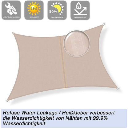 Wasserdichtes Sonnensegel 3.5x5m Taupe mit UV-Schutz