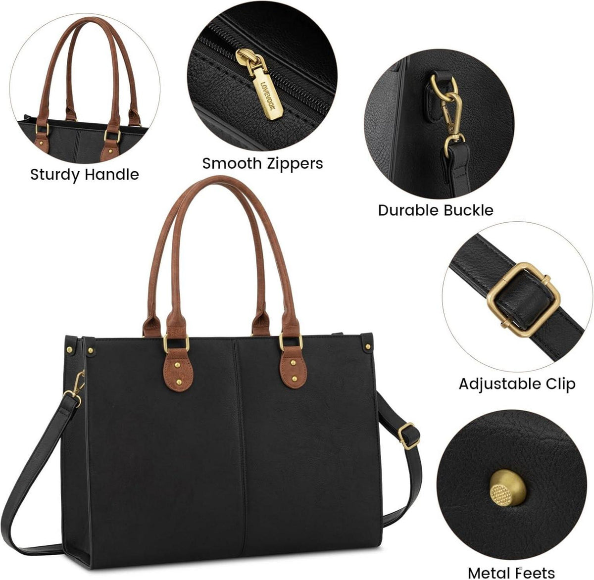 Handtasche Damen 15.6 Zoll PU Leder groß Büro Schule