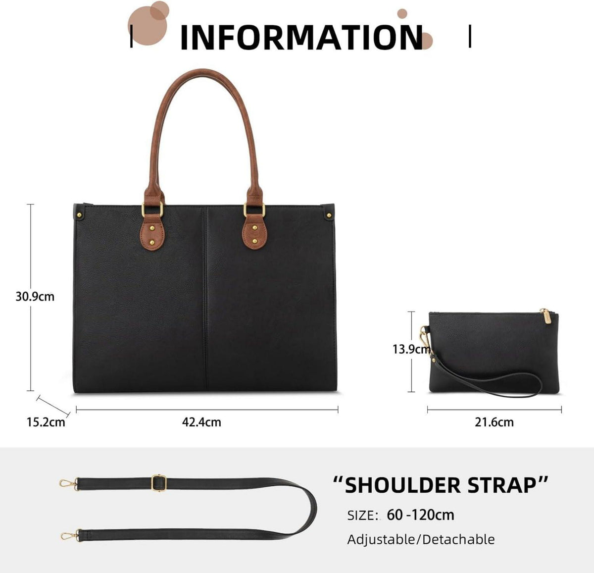 Handtasche Damen Shopper 15.6 Zoll PU Leder Tote Bag Laptop groß Büro