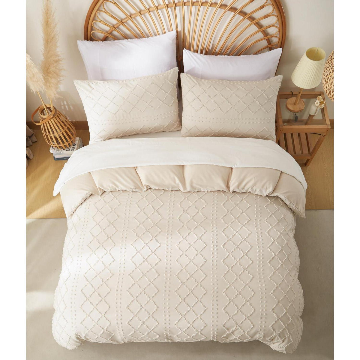 Beige Boho Bettwäsche-Set 220x240 + 2x80x80cm Getuftet