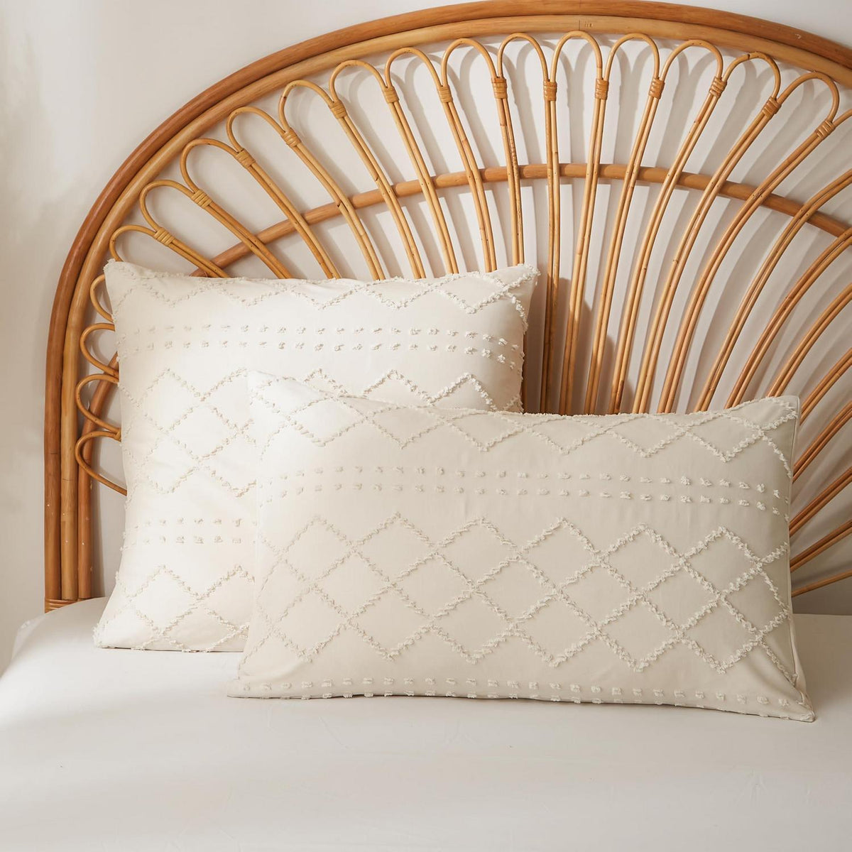 Beige karierte Bettwäsche-Set 135x200 | Boho Getuftet