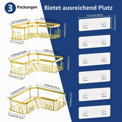Eck-Duschablage Edelstahl 3er-Set mit Haken & Klebstoff
