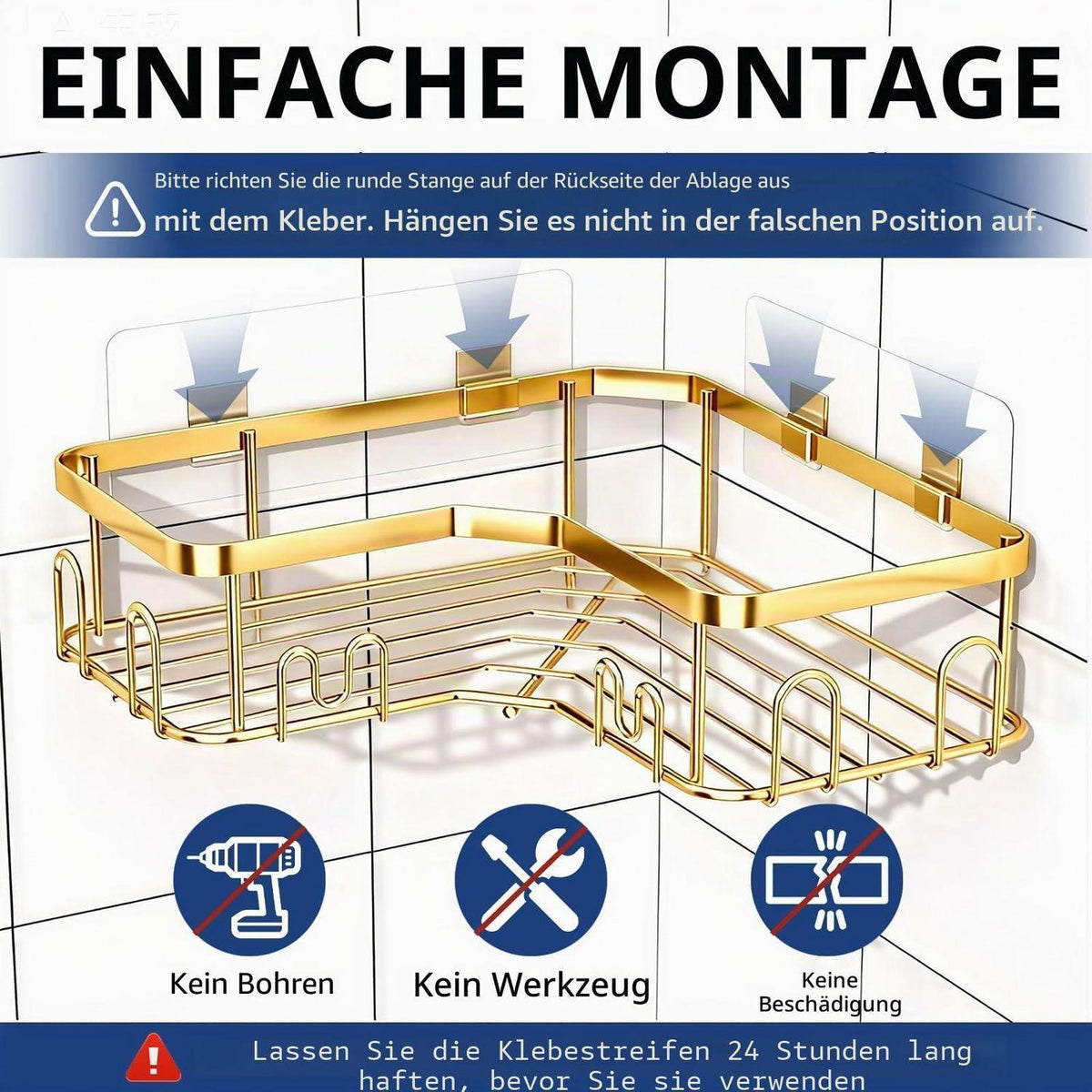 Eck-Duschablage Edelstahl 3er-Set mit Haken & Klebstoff