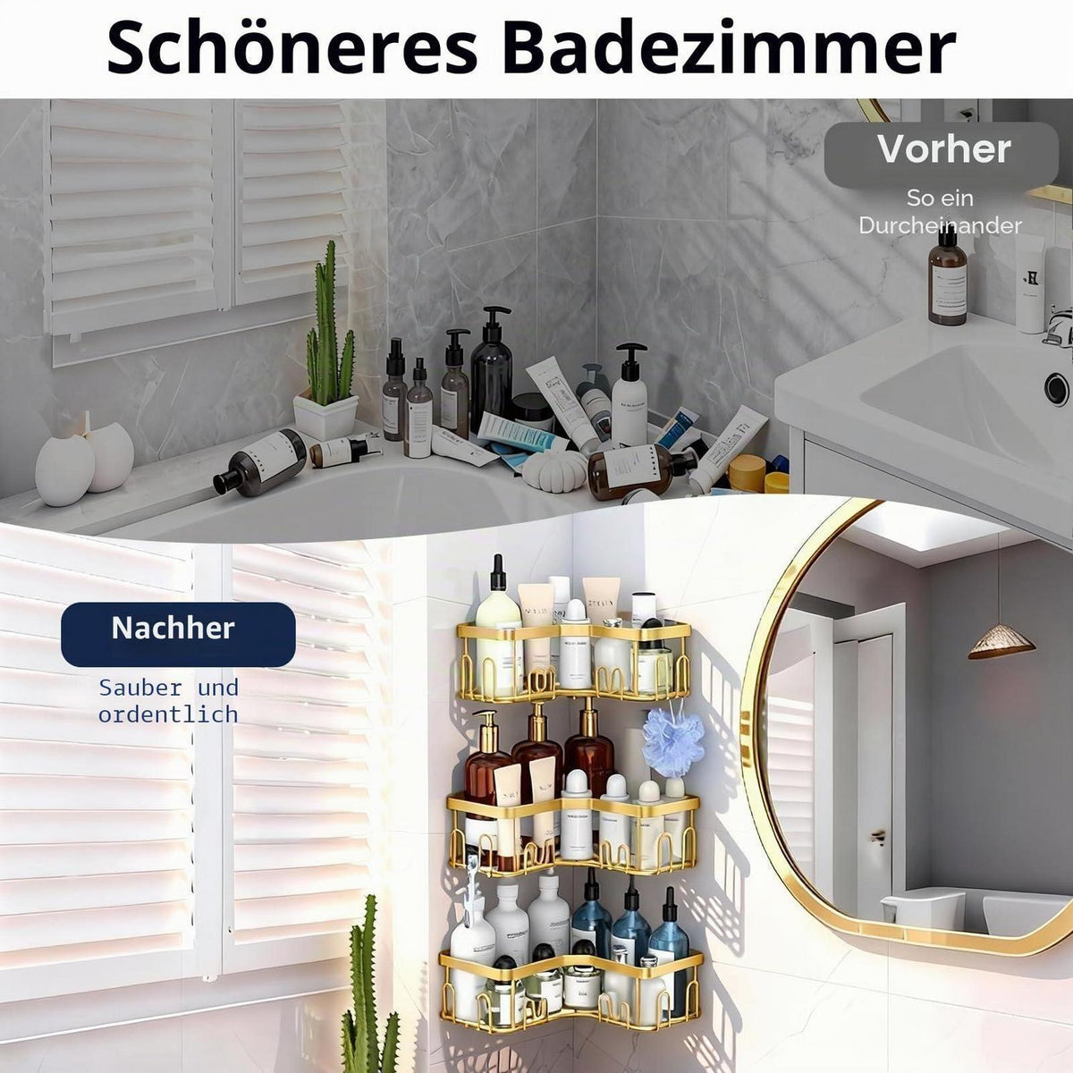 Eck-Duschablage Edelstahl 3er-Set mit Haken & Klebstoff