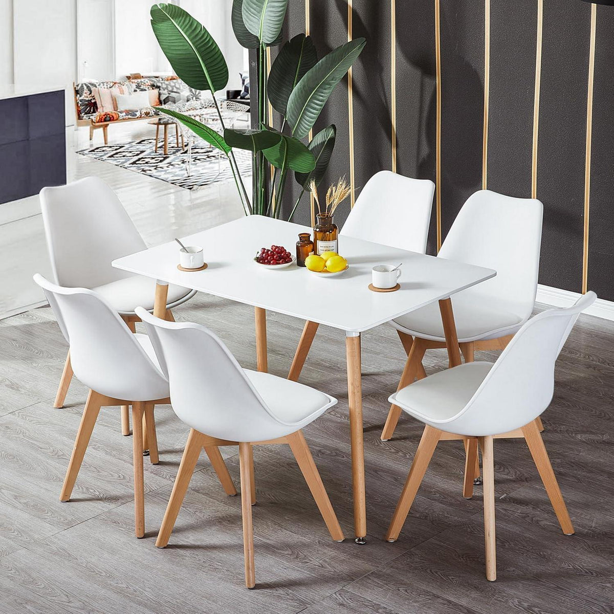 Esszimmergruppe Weiß: Esstisch 110cm + 6 Stühle