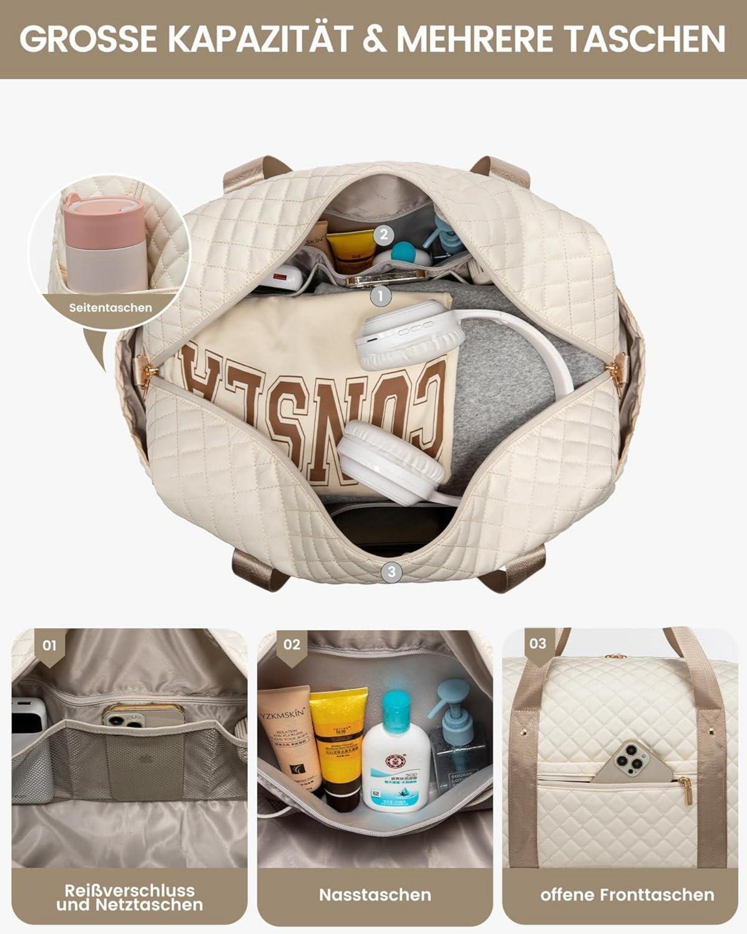 Damen Reisetasche Weekender Sporttasche mit Schuhfach Handgepäck für Flugzeug