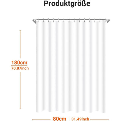 Weißer Duschvorhang 80x180cm mit Haken & Antischimmel Beschichtung