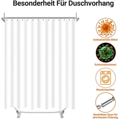 Weißer Duschvorhang 80x180cm mit Haken & Antischimmel Beschichtung