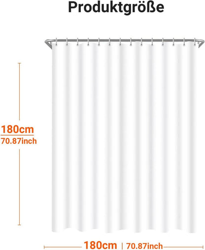 Duschvorhang 180x180cm Reinweiß Beschwerter Saum Antischimmel