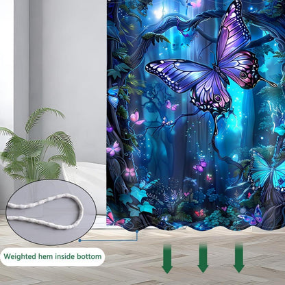 Duschvorhang Blau Bunt Motiv 180x180 Wasserdicht Trocknend 12 Ringe
