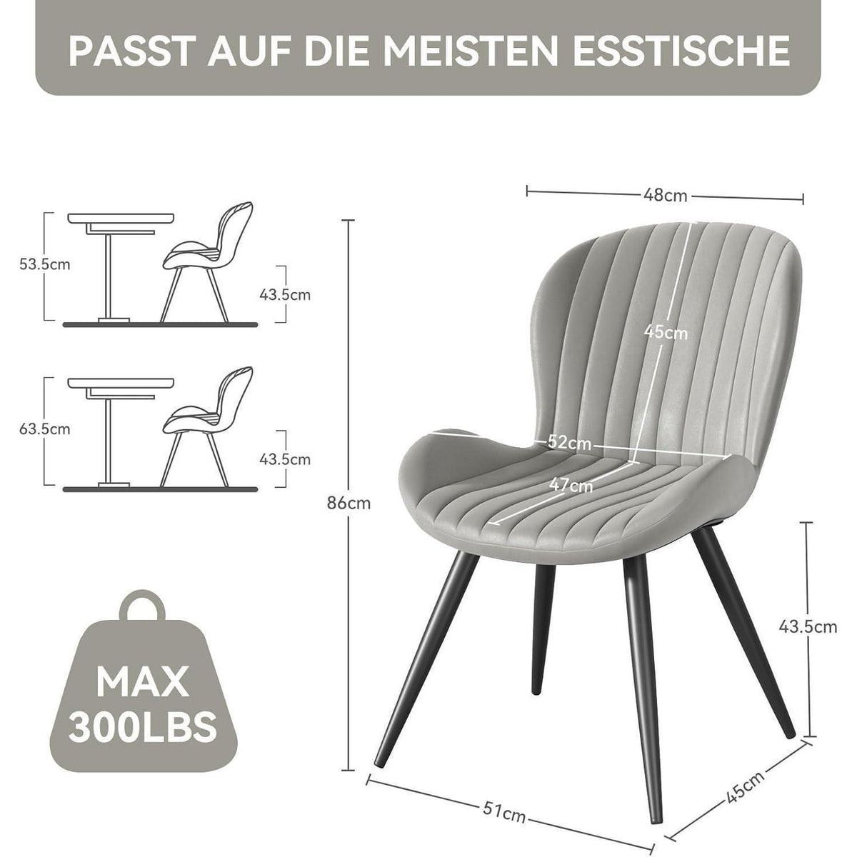 Esszimmerstühle Set 4er – Hellgrau, Ergonomisch & Robust