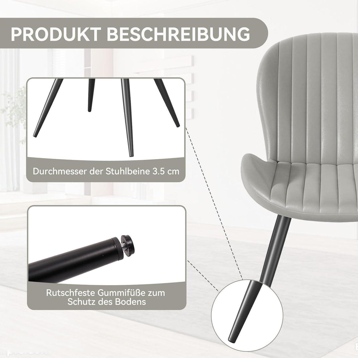 Esszimmerstühle Set 4er – Hellgrau, Ergonomisch & Robust