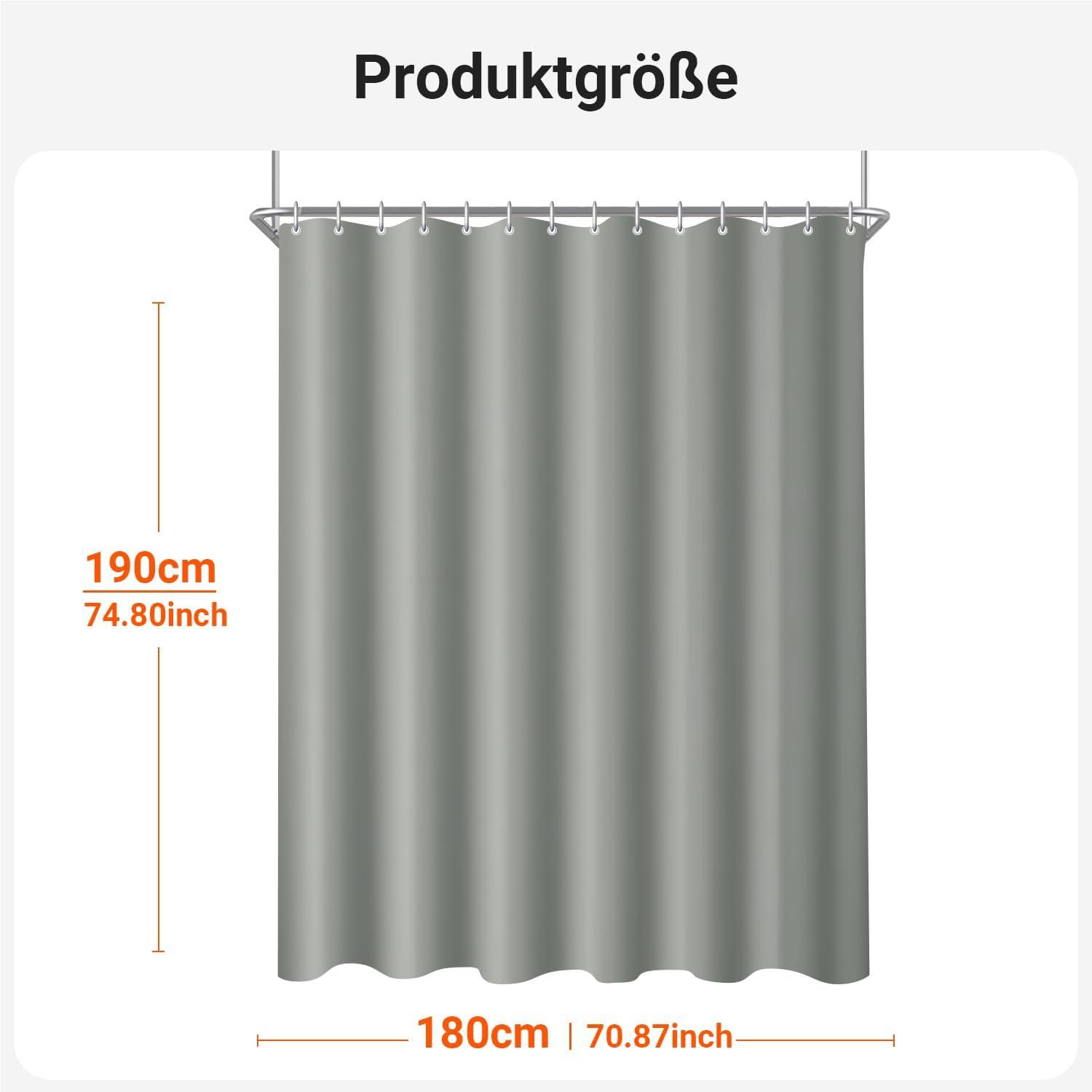 Duschvorhang 180x190cm Grau, Antischimmel