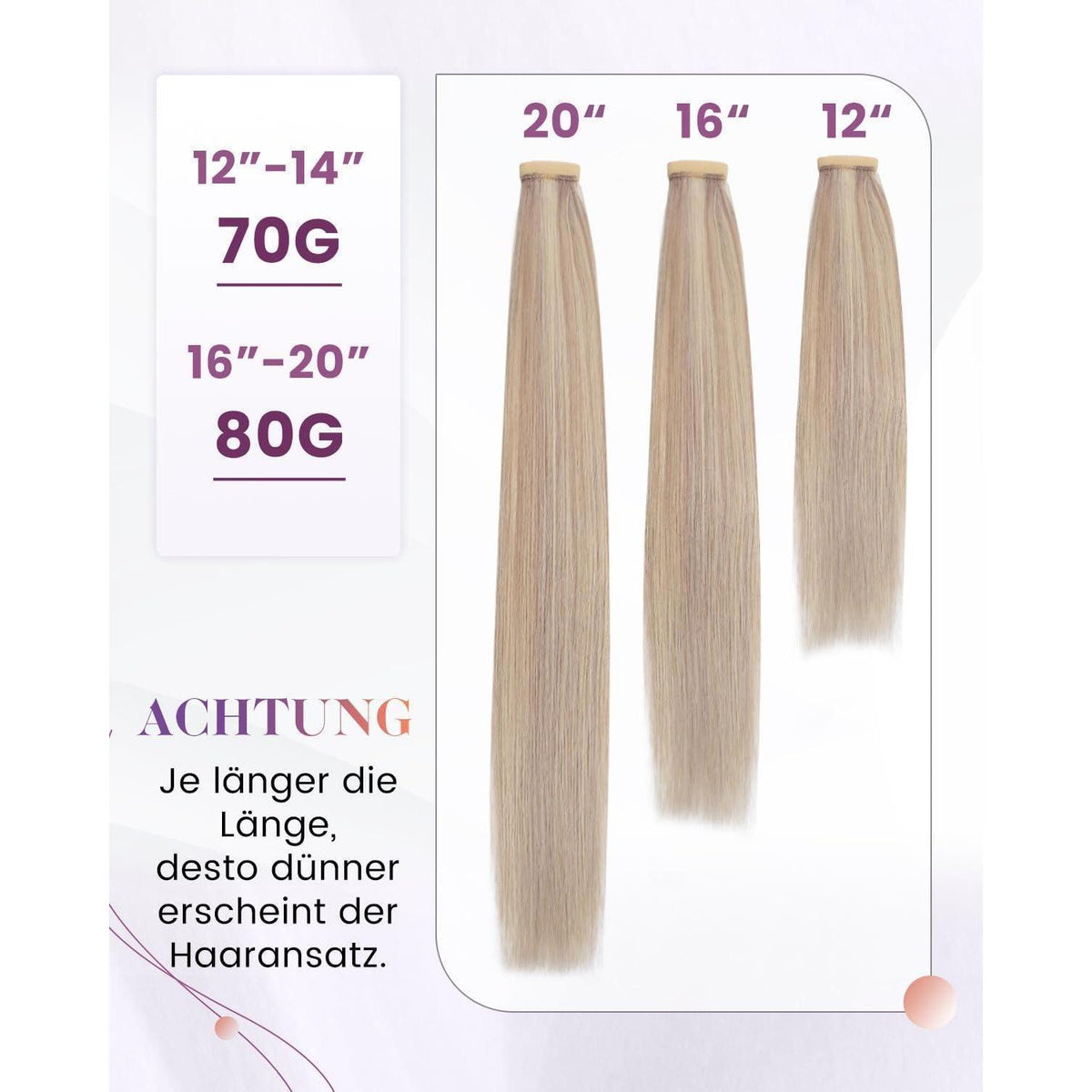Echthaar Zopf Extension Blond Highlights 40cm