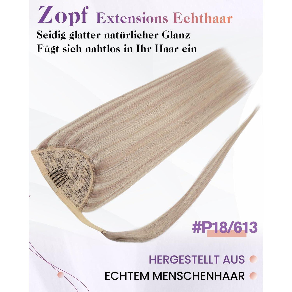 Echthaar Zopf Extension Blond Highlights 40cm