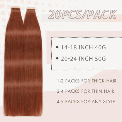 Echthaar Tape Extensions Dunkelrotbraun 55cm