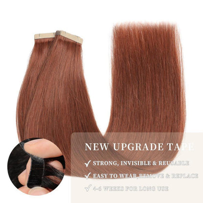 Echthaar Tape Extensions Dunkelrotbraun 55cm